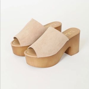 Laryssa Warm Taupe Suede Peep-Toe Platform Mules